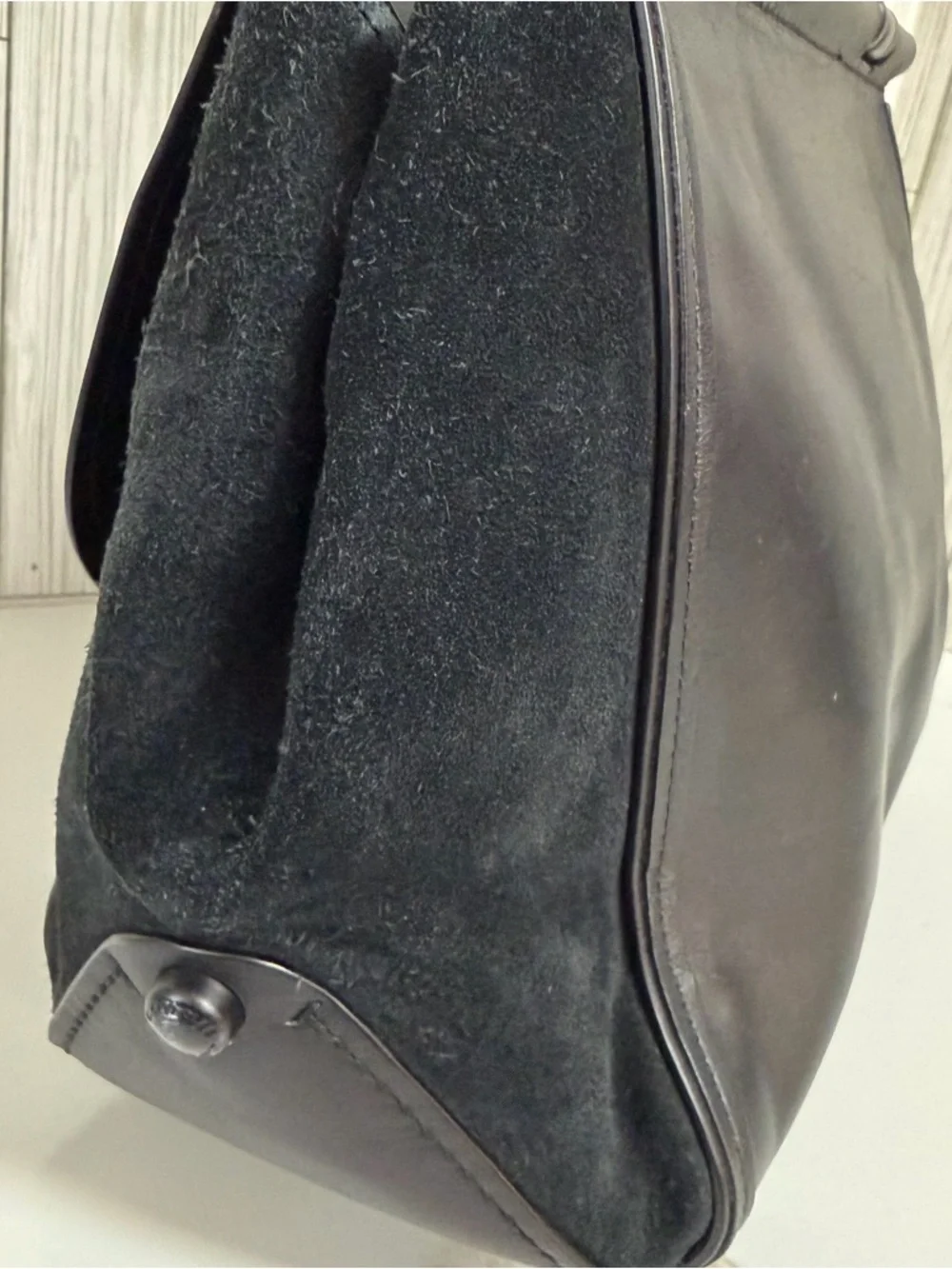 Coach Black Leather & Suede Satchel Top Handle Bag Turnlock Crossbody Purse